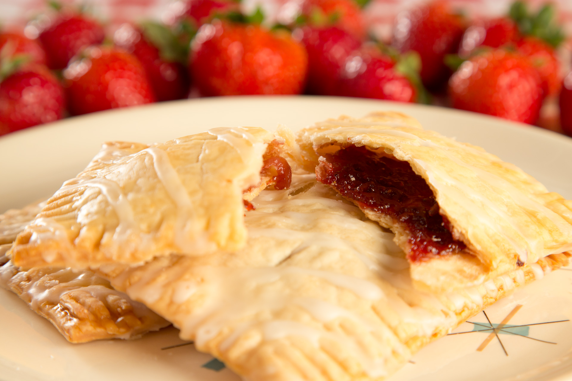 Great for a handheld dessert, but you can also try them for breakfast, hot or cold. Feel free to substitute other fruit or preserve flavors, too. To make the pastry more golden brown, you can also eggwash the top before baking.