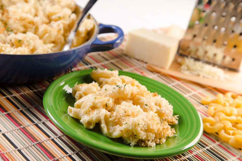 White cheddar and grated Parmesan come together to make this a two-cheese masterpiece that is creamy, cheesy, and has just the right amount of crunch on top!