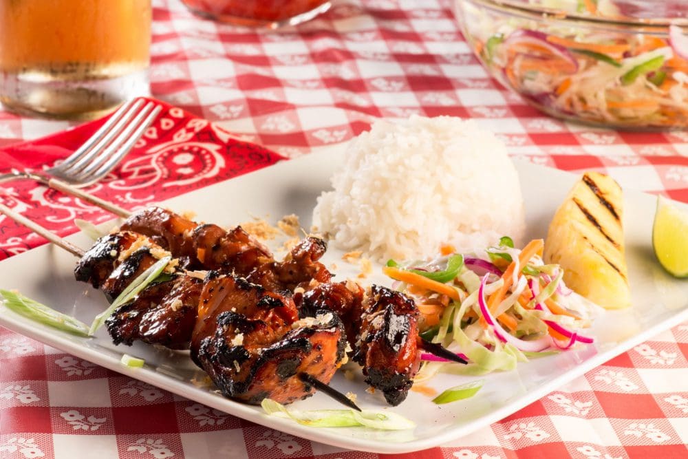 Filipino Barbeque Chicken Skewers With Fresh Pickled Slaw